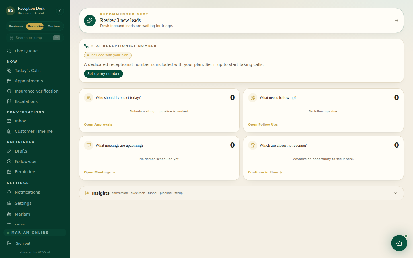 Your command center — leads, calls, and what to do next.