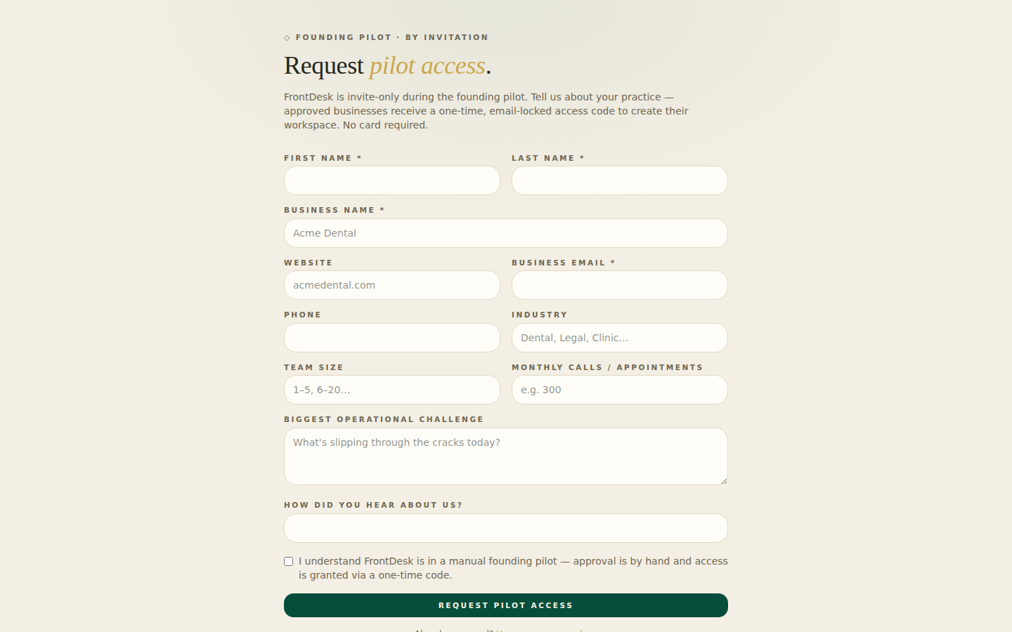 Approved businesses get a one-time, email-locked code.